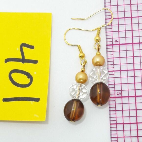 artisan earrings 401#mfs Smokey bead dangle earrings with glass pearls crystalli - Picture 4 of 4